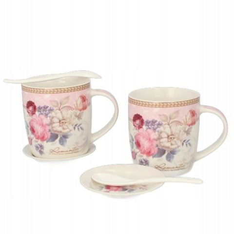 Komplet dwa kubki z łyżeczkami Livello kwiaty na prezent