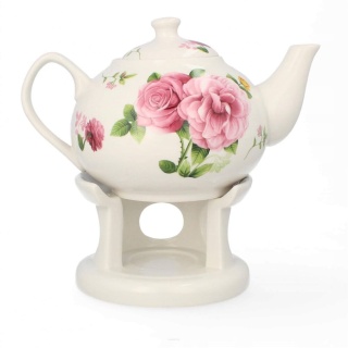 Zestaw dzbanek imbryk z podgrzewaczem biały w róże Livello