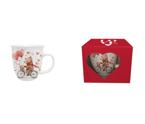 Kubek do kawy prezent na walentynki miś na rowerze serca