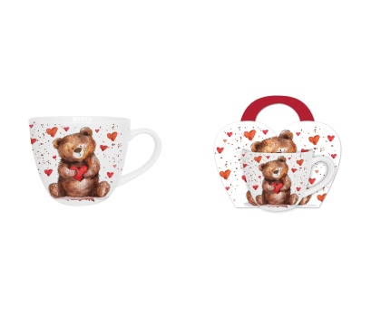Kubek do kawy prezent walentynki w obwolucie miś z sercem