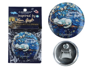 Okrągły otwieracz do butelek magnes Van Gogh kot carmani