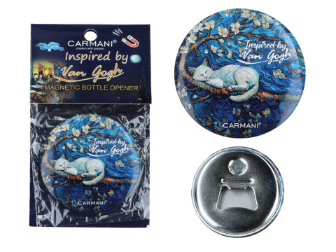 Okrągły otwieracz do butelek magnes Van Gogh kot carmani