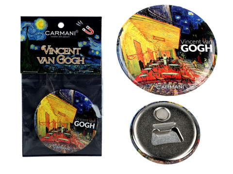 Okrągły otwieracz do butelek z magnesem Gogh Taras kawiarni