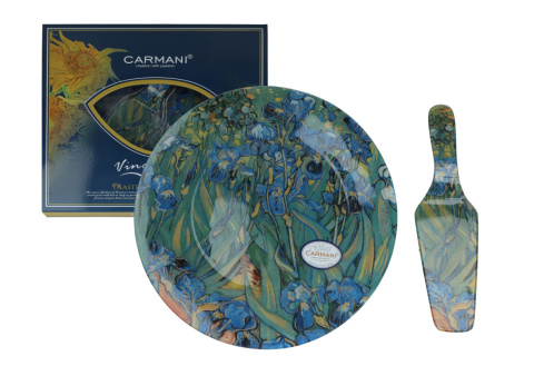 Szklany talerz z łopatką carmani Gogh Irysy na ciasto
