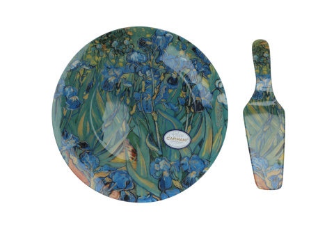 Szklany talerz z łopatką carmani Gogh Irysy na ciasto