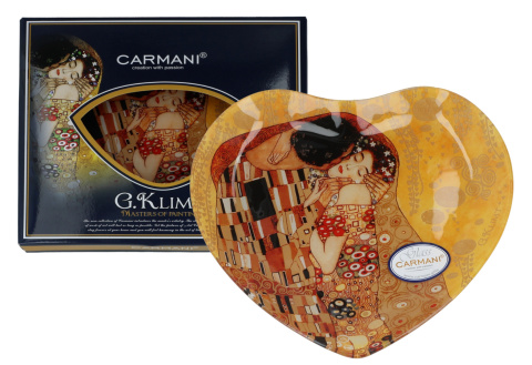 Szklany talerz w kształcie serca Klimt Pocałunek carmani