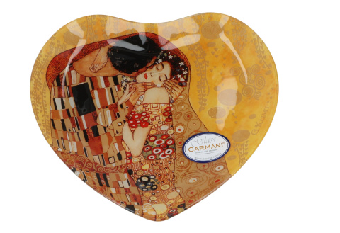 Szklany talerz w kształcie serca Klimt Pocałunek carmani
