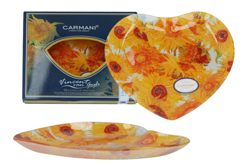 Szklany talerz w kształcie serca Gogh słoneczniki carmani