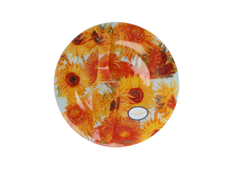 Szklany talerz okrągły z łopatką carmani Gogh Słoneczniki
