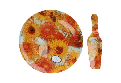 Szklany talerz okrągły z łopatką carmani Gogh Słoneczniki