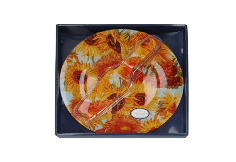 Szklany talerz okrągły z łopatką carmani Gogh Słoneczniki