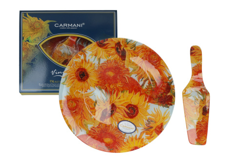 Szklany talerz okrągły z łopatką carmani Gogh Słoneczniki