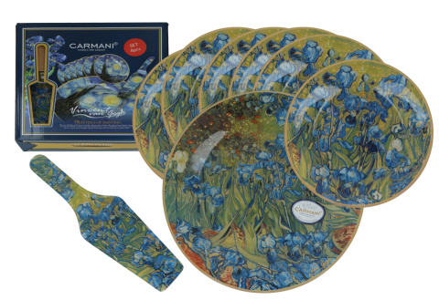 Zestaw deserowy 8 el carmani Gogh Irysy łopatka talerz