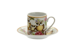 Filiżanki espresso ze spodkami zestaw 2 sztuki sowy sówki
