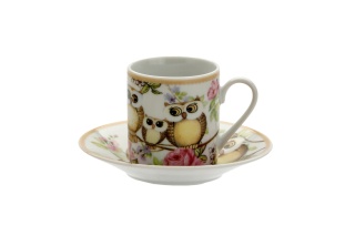 Filiżanki espresso ze spodkami zestaw 2 sztuki sowy sówki