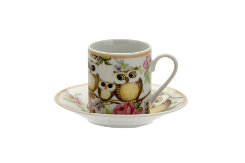 Filiżanki espresso ze spodkami zestaw 2 sztuki sowy sówki
