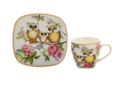 Filiżanki do herbaty kawy sowy na prezent zestaw 2 sztuki