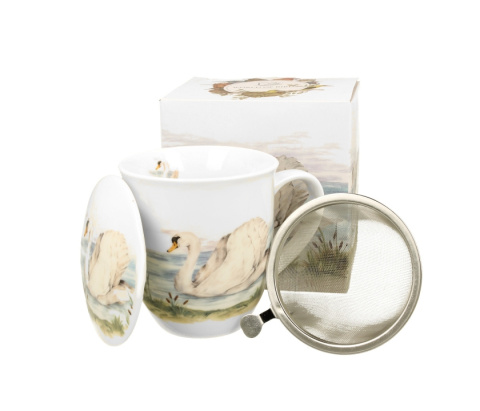 Kubek sitko filtr zestaw na prezent łabędź ptasi świat ptaki