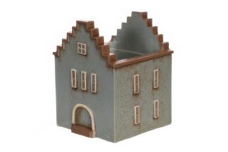 Osłonka ceramiczna domek na kwiaty niebiesko-szary ozdoba