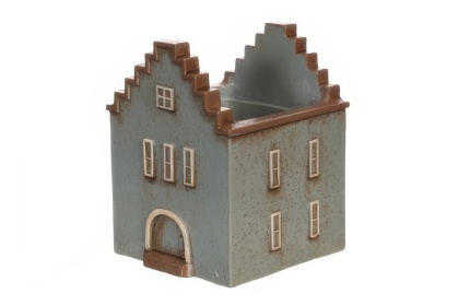 Osłonka ceramiczna domek na kwiaty niebiesko-szary ozdoba