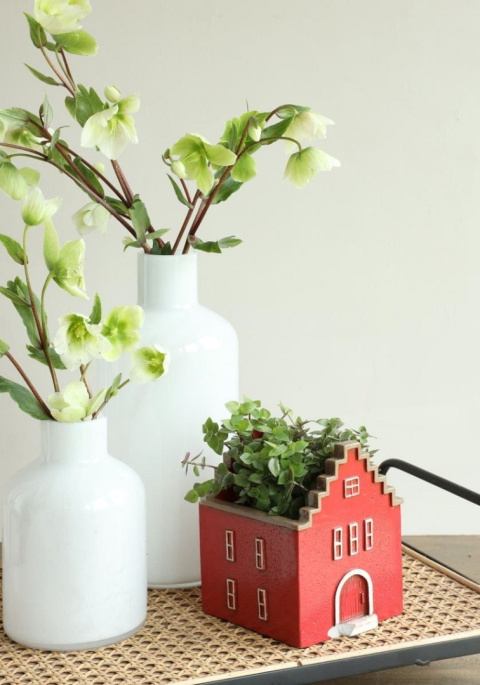 Osłonka pojemnik ceramika na kwiaty domek czerwony ozdoba