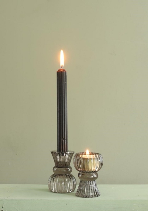 Świecznik szklany na świecę stożek tealight szary podwójny