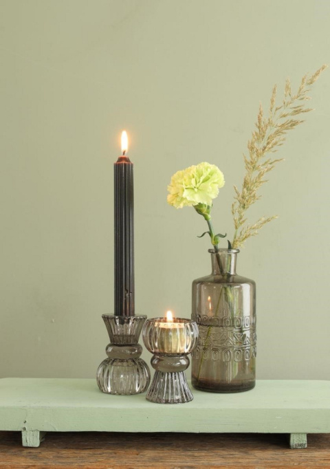 Świecznik szklany na świecę stożek tealight szary podwójny