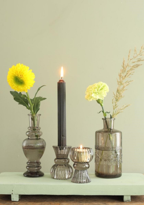 Świecznik szklany na świecę stożek tealight szary podwójny