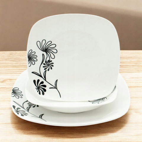 Serwis obiadowy stołowy na 6 osób zestaw 18 el kwadratowy