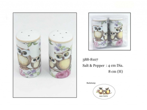 Solniczka i pieprzniczka porcelana sowy na stół prezent
