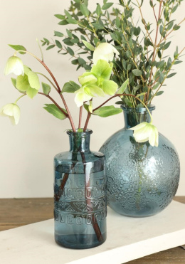 Butelka wazon świecznik szklany 15,5 cm granatowy ozdoba