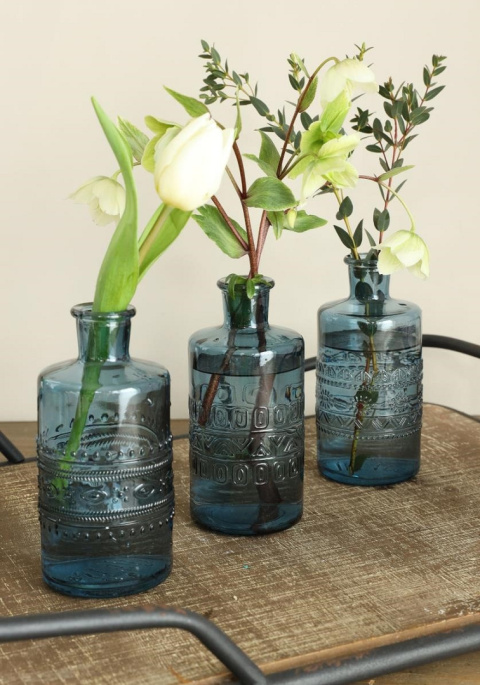 Butelka wazon świecznik szklany 15,5 cm granatowy ozdoba