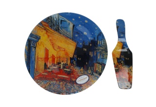 Talerz okrągły z łopatką carmani Gogh Taras kawiarni nocą