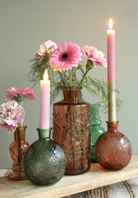 Wazon butelka szklana zielona na kwiaty świecznik kula green