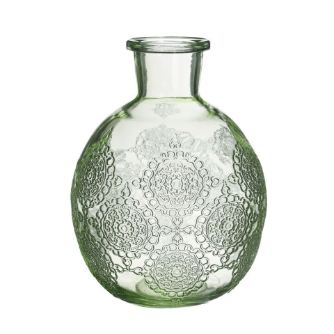 Wazon butelka szklana ozdoba zielona kwiaty bologna kula