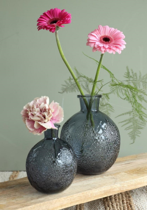 Wazon butelka szklana granatowa na kwiaty świecznik kula