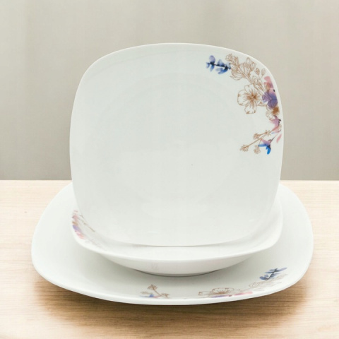 Serwis obiadowy na 6 osób zestaw 18 el kwiaty kwadratowy