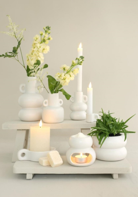 Kominek na wosk zapachowy ceramika biały chubby II gatunek