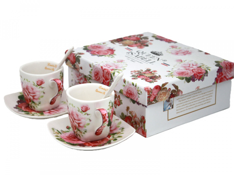 Filiżanki do espresso 2 szt łyżeczki Queen Isabell róże