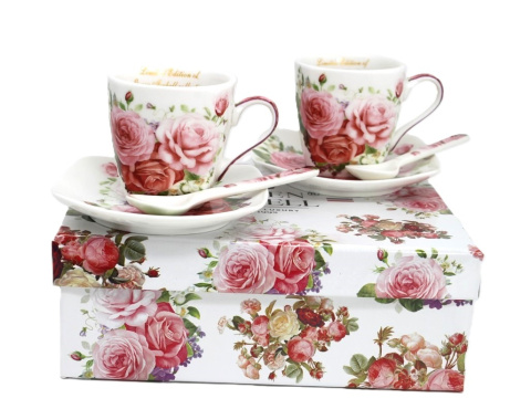 Filiżanki do espresso 2 szt łyżeczki Queen Isabell róże