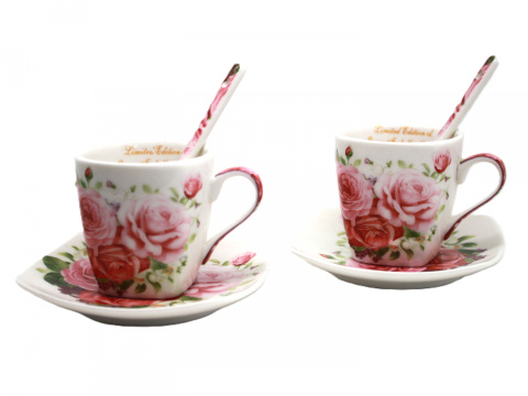 Filiżanki do espresso 2 szt łyżeczki Queen Isabell róże