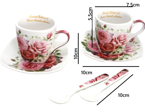 Filiżanki do espresso 2 szt łyżeczki Queen Isabell róże