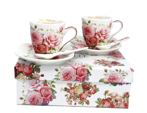 Filiżanki do espresso 2 szt łyżeczki Queen Isabell róże