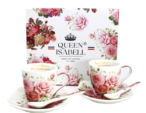 Filiżanki do espresso 2 szt łyżeczki Queen Isabell róże