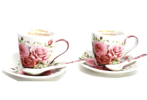 Filiżanki do espresso 2 szt łyżeczki Queen Isabell róże