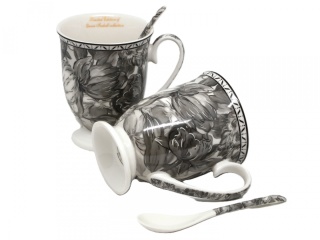 2 kubki zestaw porcelana na prezent Queen Isabell róże szare