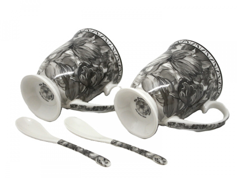 2 kubki zestaw porcelana na prezent Queen Isabell róże szare