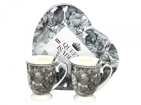 2 kubki zestaw porcelana na prezent Queen Isabell róże szare