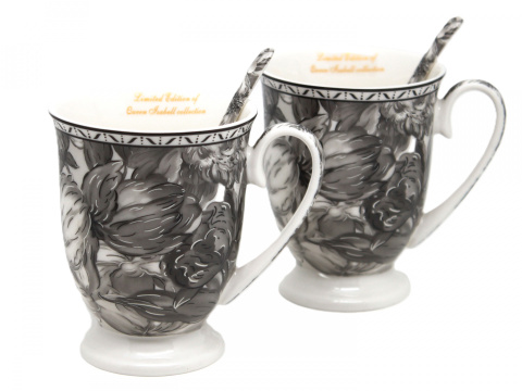 2 kubki zestaw porcelana na prezent Queen Isabell róże szare