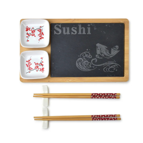 Zestaw do serwowania sushi dla 2 osób deska pałeczki miska